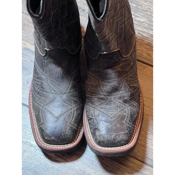 Laredo Axel Men 8D Black Distressed Leather Square Toe Cowboy Boots 7927 Western - Picture 5 of 11